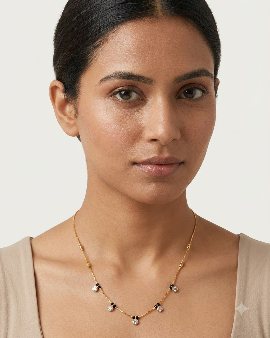 Minimal Gold Black Beaded Crystal Mangalsutra