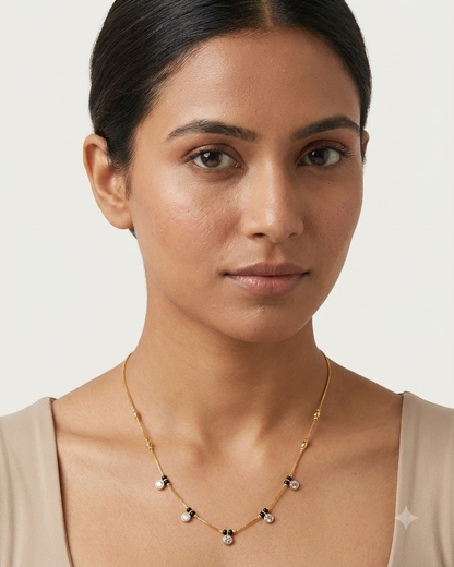 Minimal Gold Black Beaded Crystal Mangalsutra