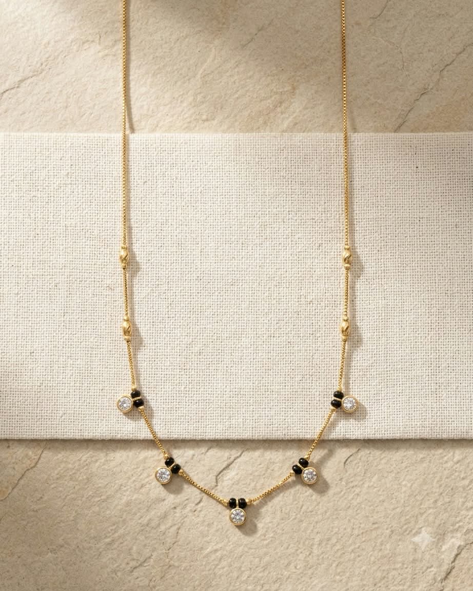 Minimal Gold Black Beaded Crystal Mangalsutra
