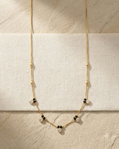 Minimal Gold Black Beaded Crystal Mangalsutra