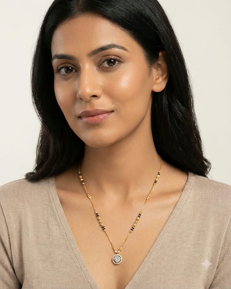 Elegant Gold Black Beaded Solitaire Mangalsutra