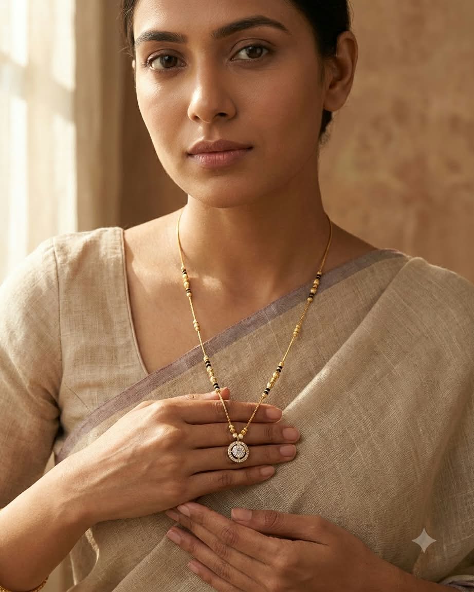 Elegant Gold Black Beaded Solitaire Mangalsutra