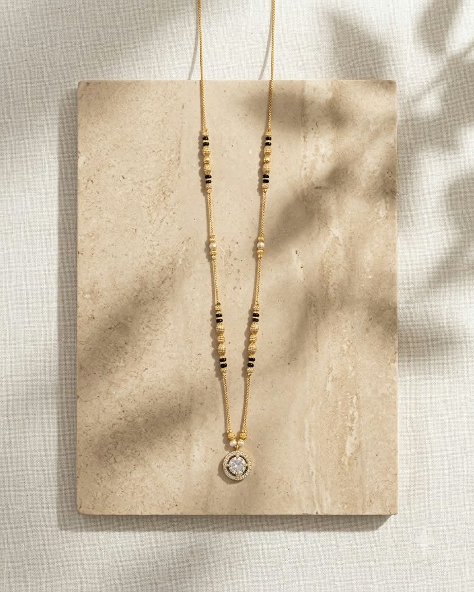 Elegant Gold Black Beaded Solitaire Mangalsutra