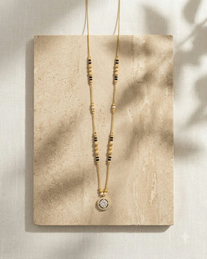 Elegant Gold Black Beaded Solitaire Mangalsutra