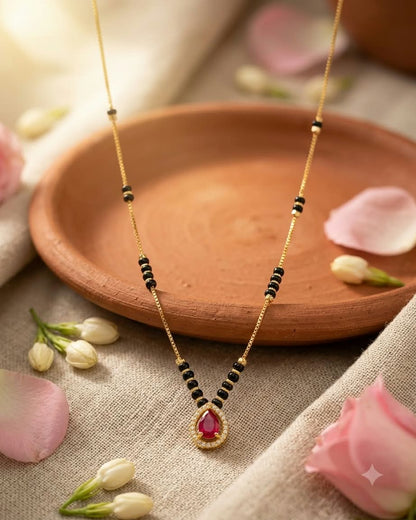 Ruby Drop Gold Black Beaded Mangalsutra