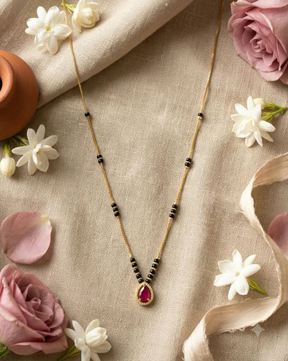 Ruby Drop Gold Black Beaded Mangalsutra
