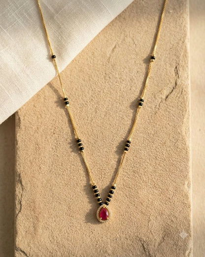 Ruby Drop Gold Black Beaded Mangalsutra