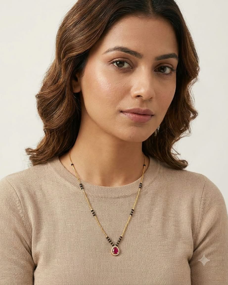 Ruby Drop Gold Black Beaded Mangalsutra