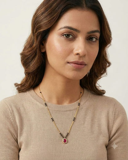Ruby Drop Gold Black Beaded Mangalsutra
