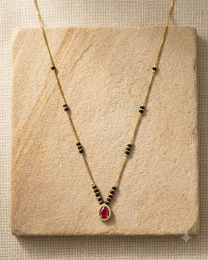 Ruby Drop Gold Black Beaded Mangalsutra