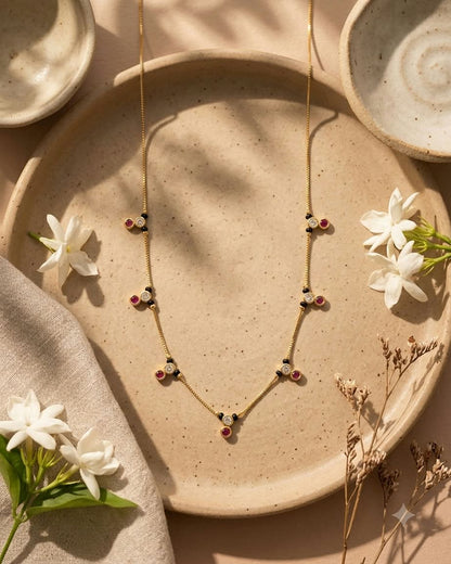 Ruby & Crystal Minimal Black Beaded Mangalsutra