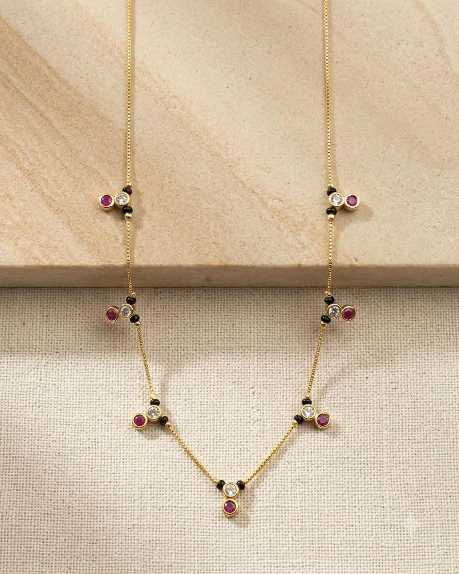 Ruby & Crystal Minimal Black Beaded Mangalsutra