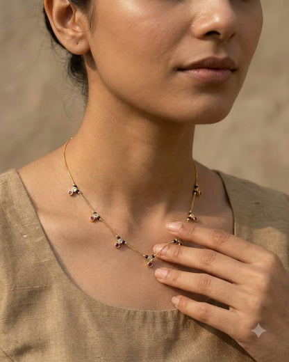 Ruby & Crystal Minimal Black Beaded Mangalsutra