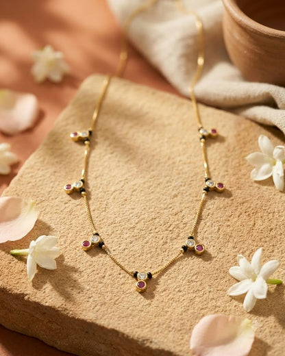 Ruby & Crystal Minimal Black Beaded Mangalsutra