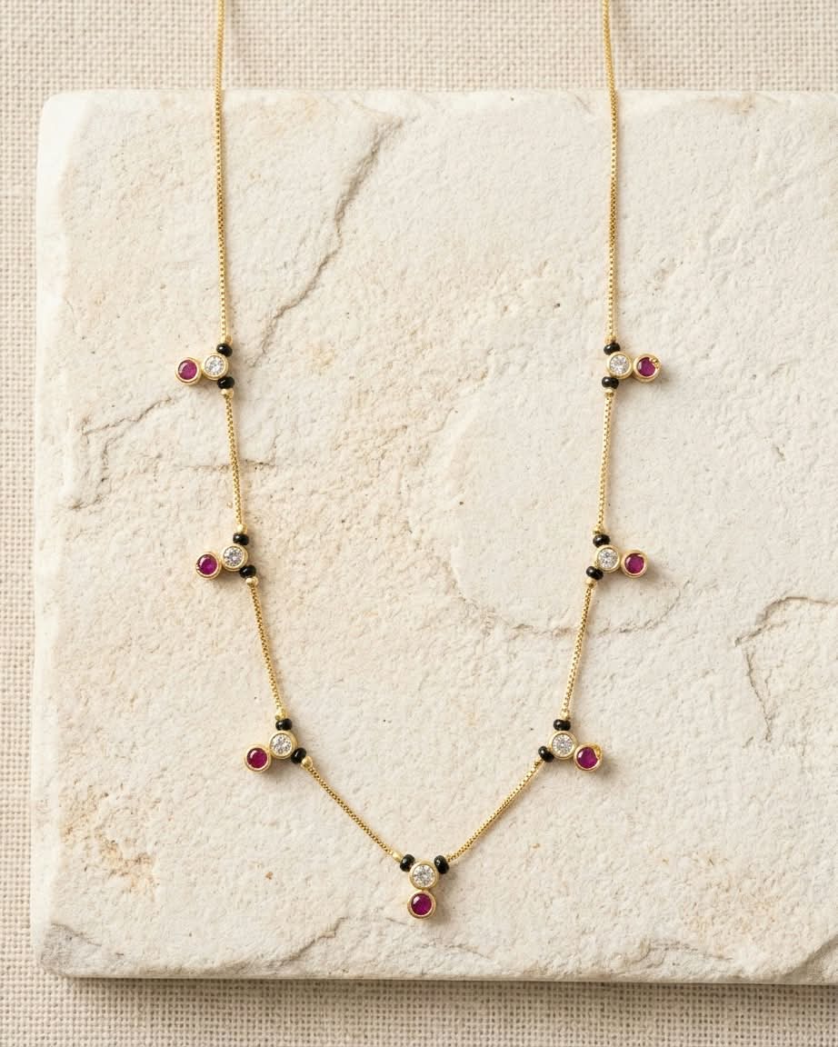 Ruby & Crystal Minimal Black Beaded Mangalsutra