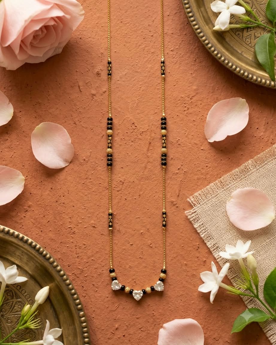 Heart Crystal Black Beaded Mangalsutra