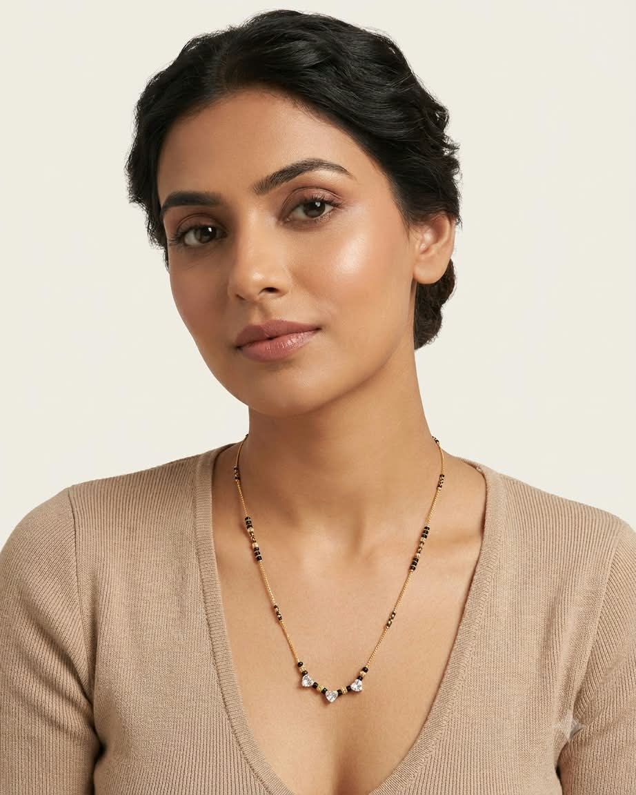Heart Crystal Black Beaded Mangalsutra