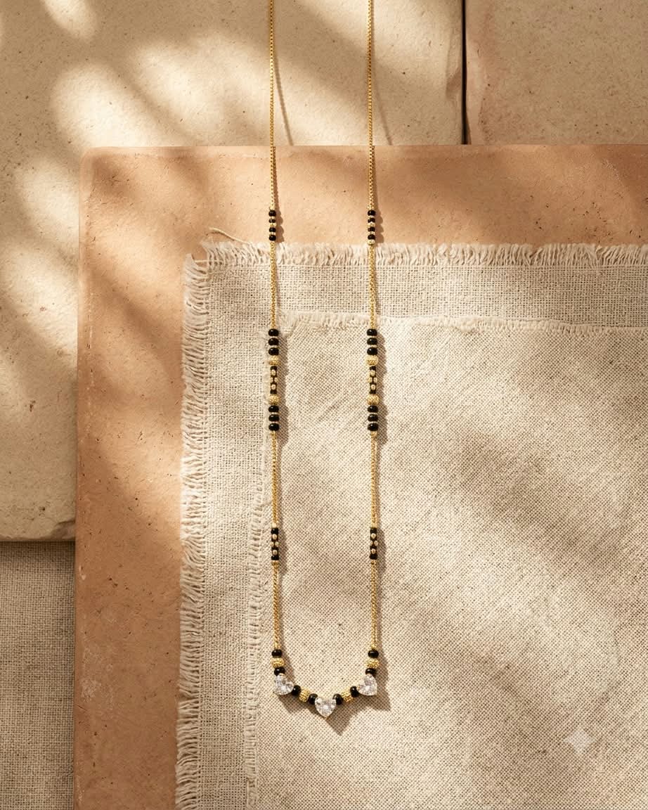 Heart Crystal Black Beaded Mangalsutra
