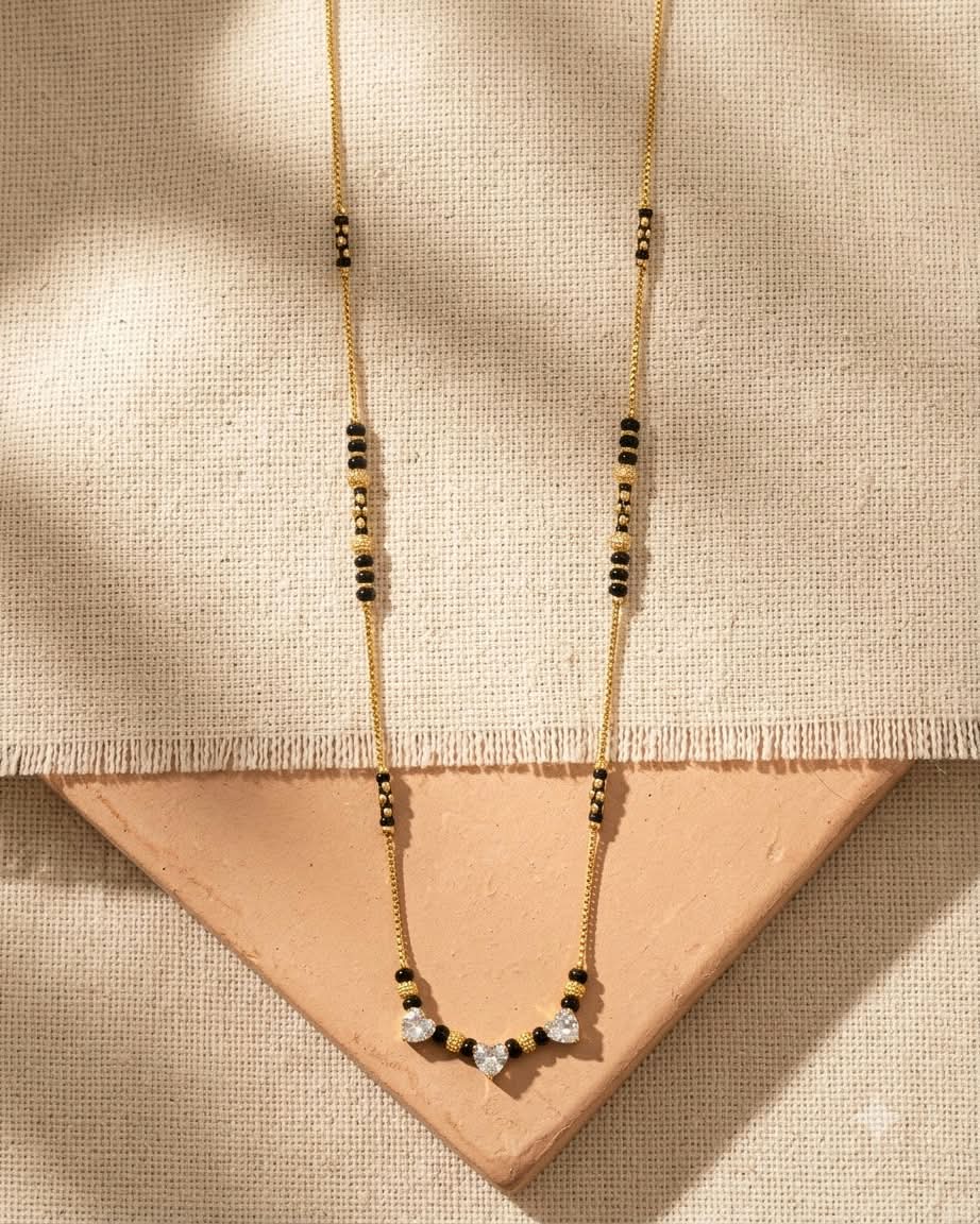 Heart Crystal Black Beaded Mangalsutra