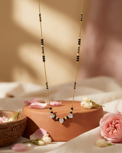 Heart Crystal Black Beaded Mangalsutra