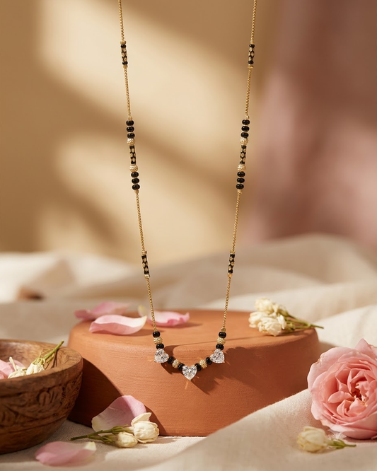 Heart Crystal Black Beaded Mangalsutra