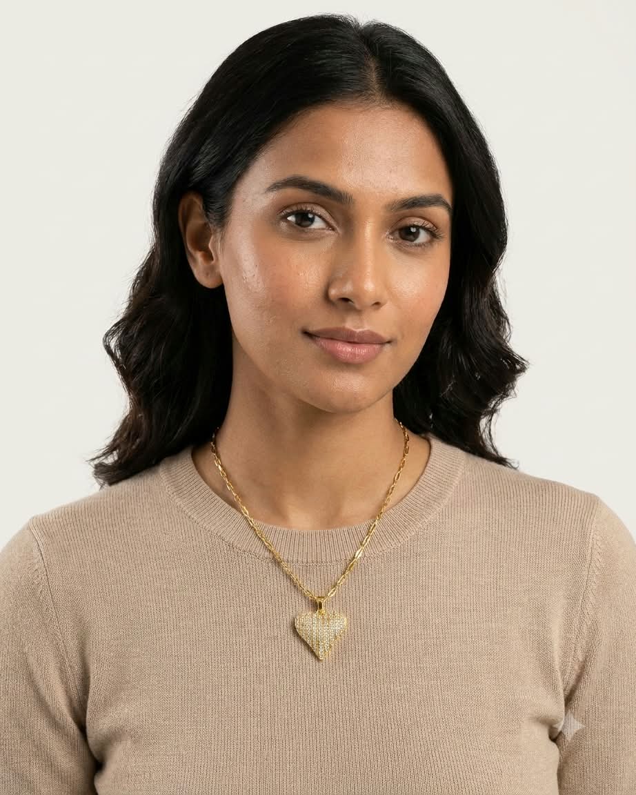 Heart Crystal Gold Pendant Necklace