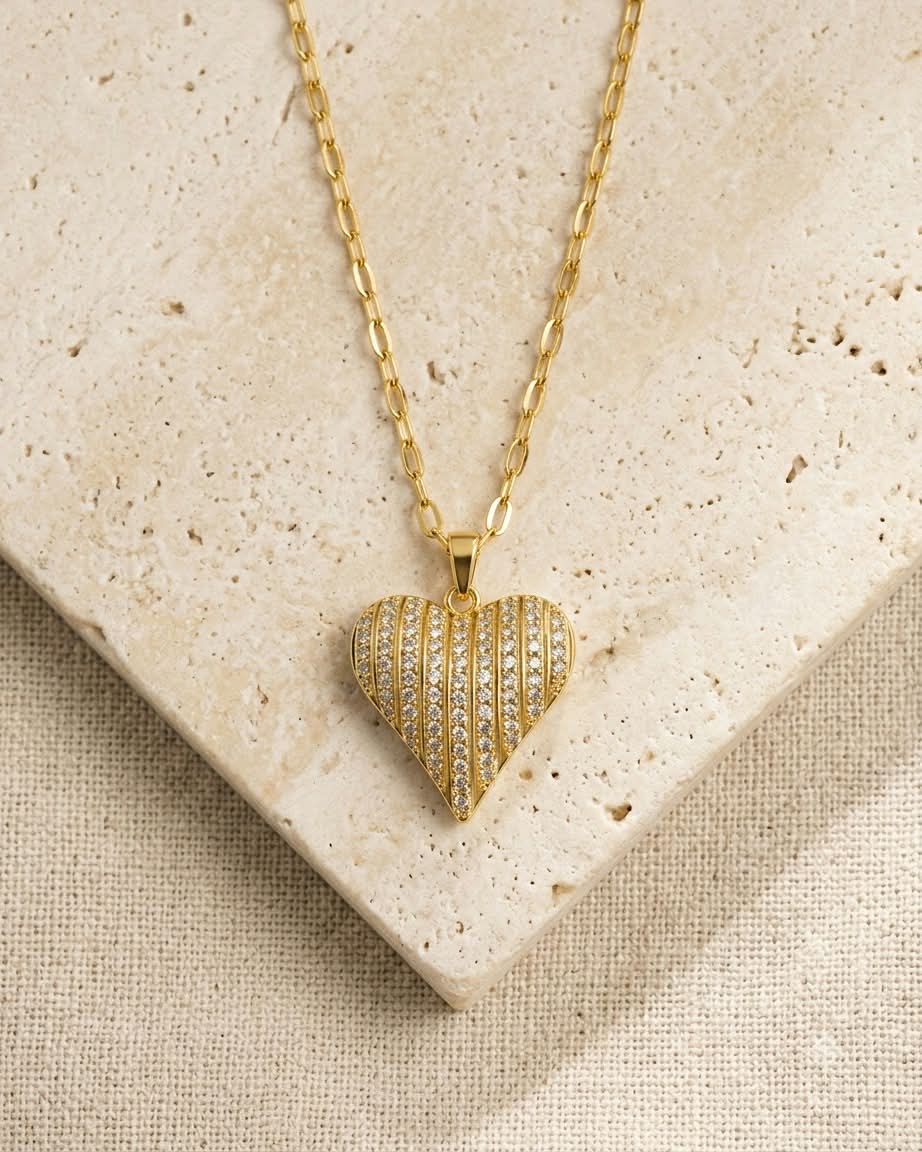 Heart Crystal Gold Pendant Necklace