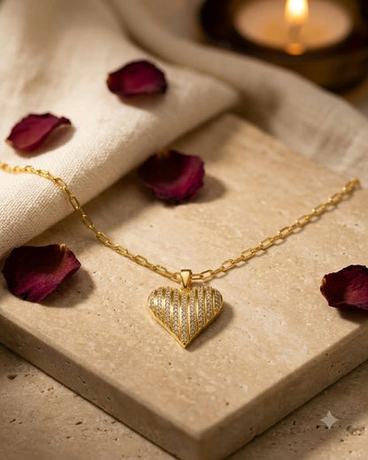 Heart Crystal Gold Pendant Necklace
