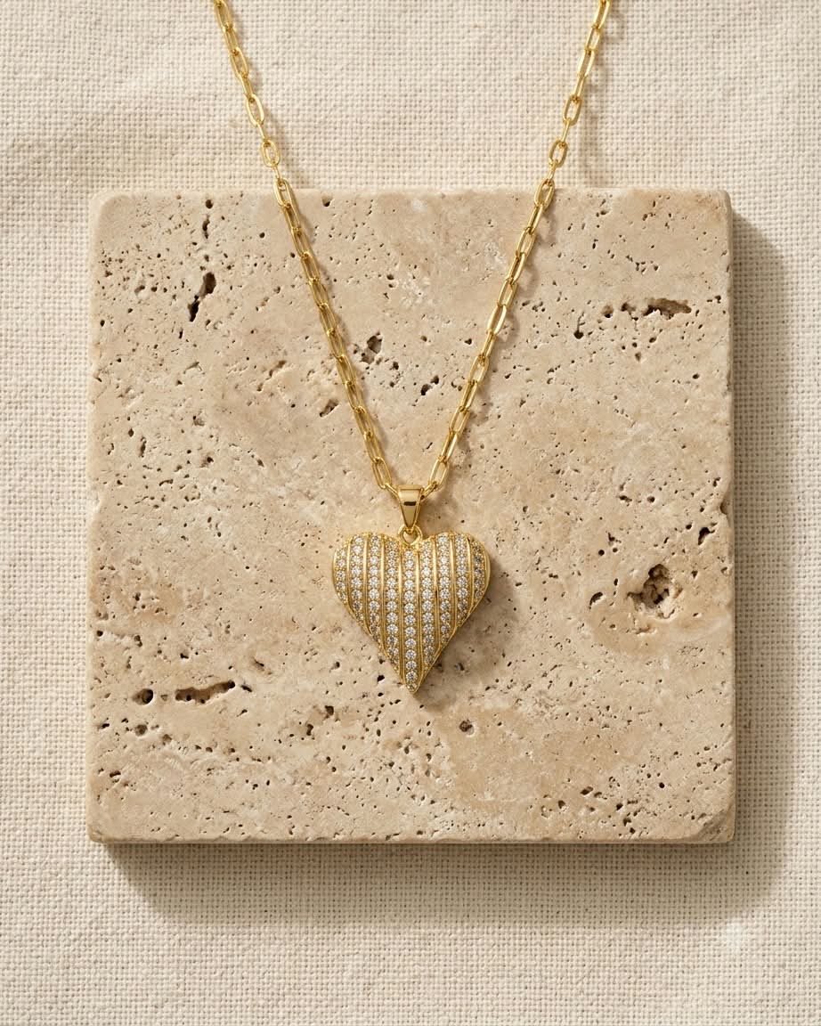 Heart Crystal Gold Pendant Necklace