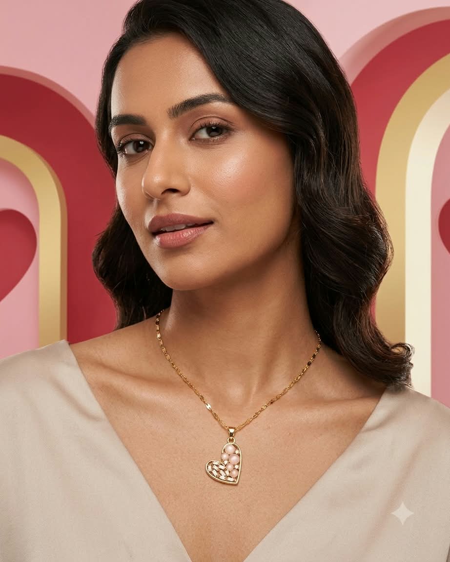 Elegant Pearl Heart Crystal Pendant Necklace