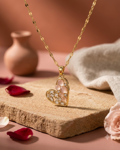 Elegant Pearl Heart Crystal Pendant Necklace