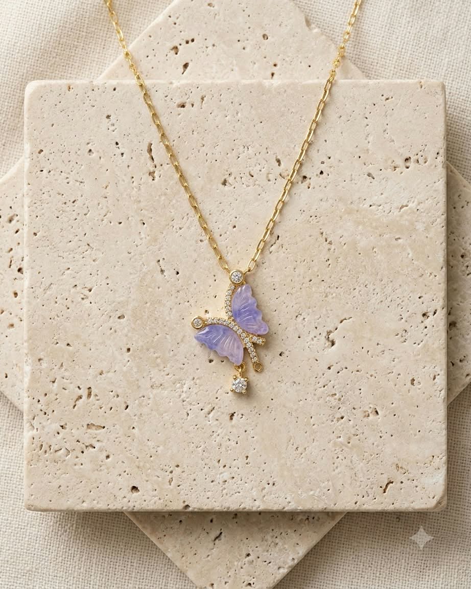 Elegant Purple Butterfly Crystal Pendant Necklace