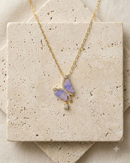 Elegant Purple Butterfly Crystal Pendant Necklace