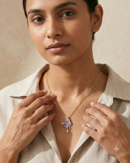 Elegant Purple Butterfly Crystal Pendant Necklace