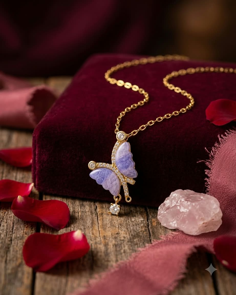 Elegant Purple Butterfly Crystal Pendant Necklace