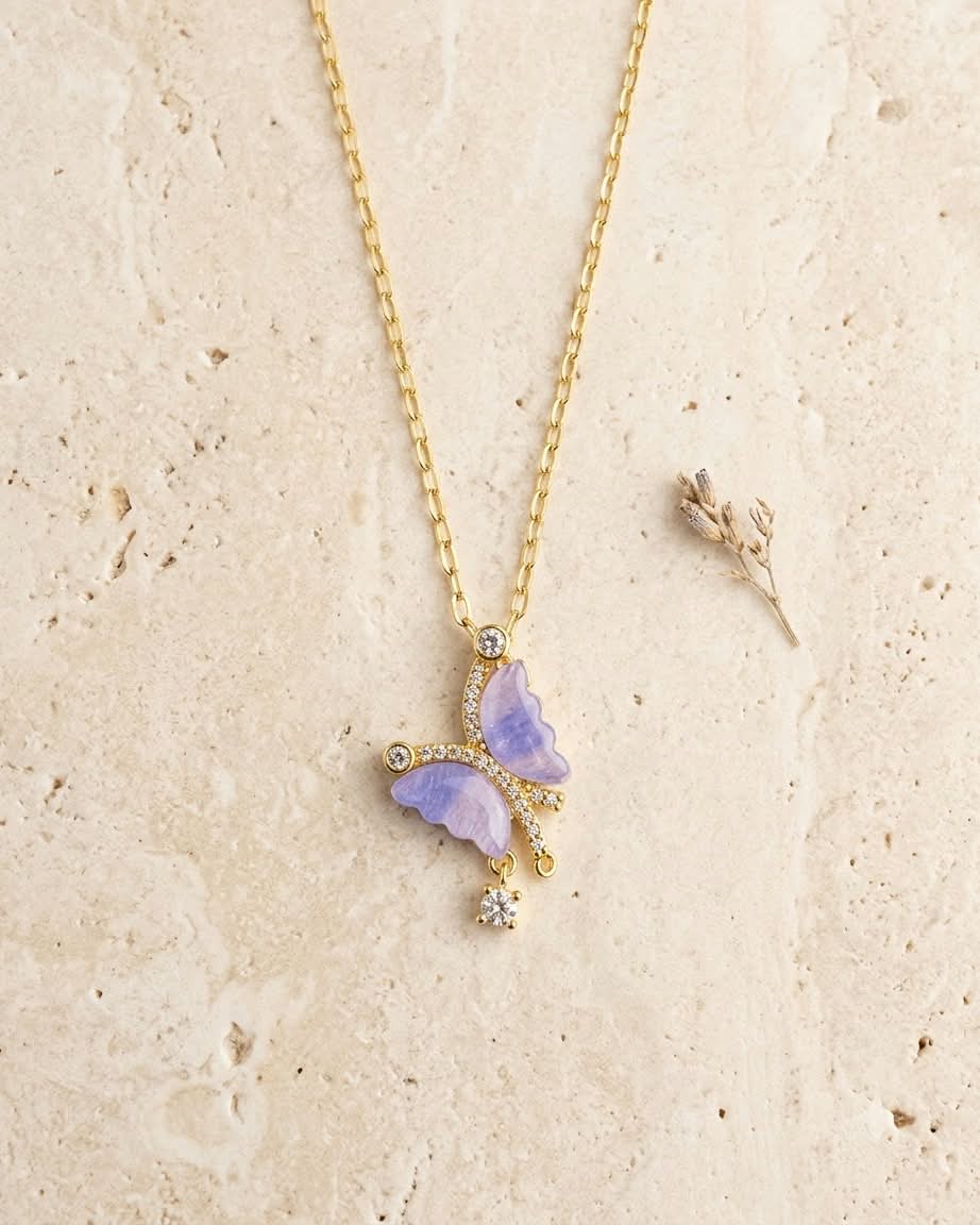 Elegant Purple Butterfly Crystal Pendant Necklace