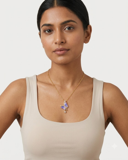 Elegant Purple Butterfly Crystal Pendant Necklace