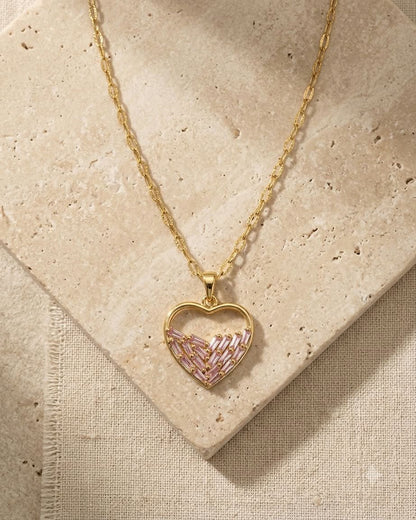Elegant Pink Crystal Heart Pendant Necklace
