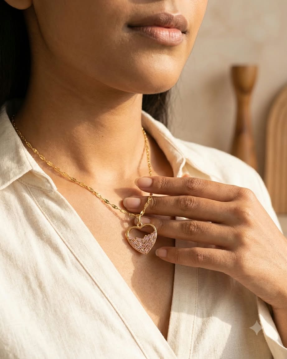 Elegant Pink Crystal Heart Pendant Necklace