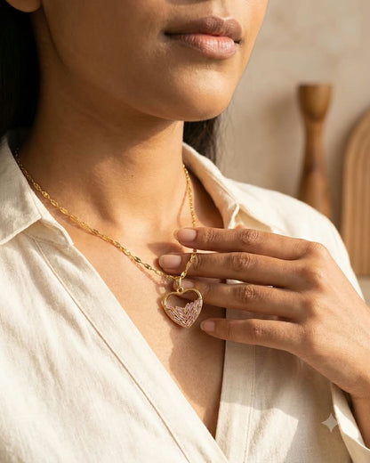 Elegant Pink Crystal Heart Pendant Necklace