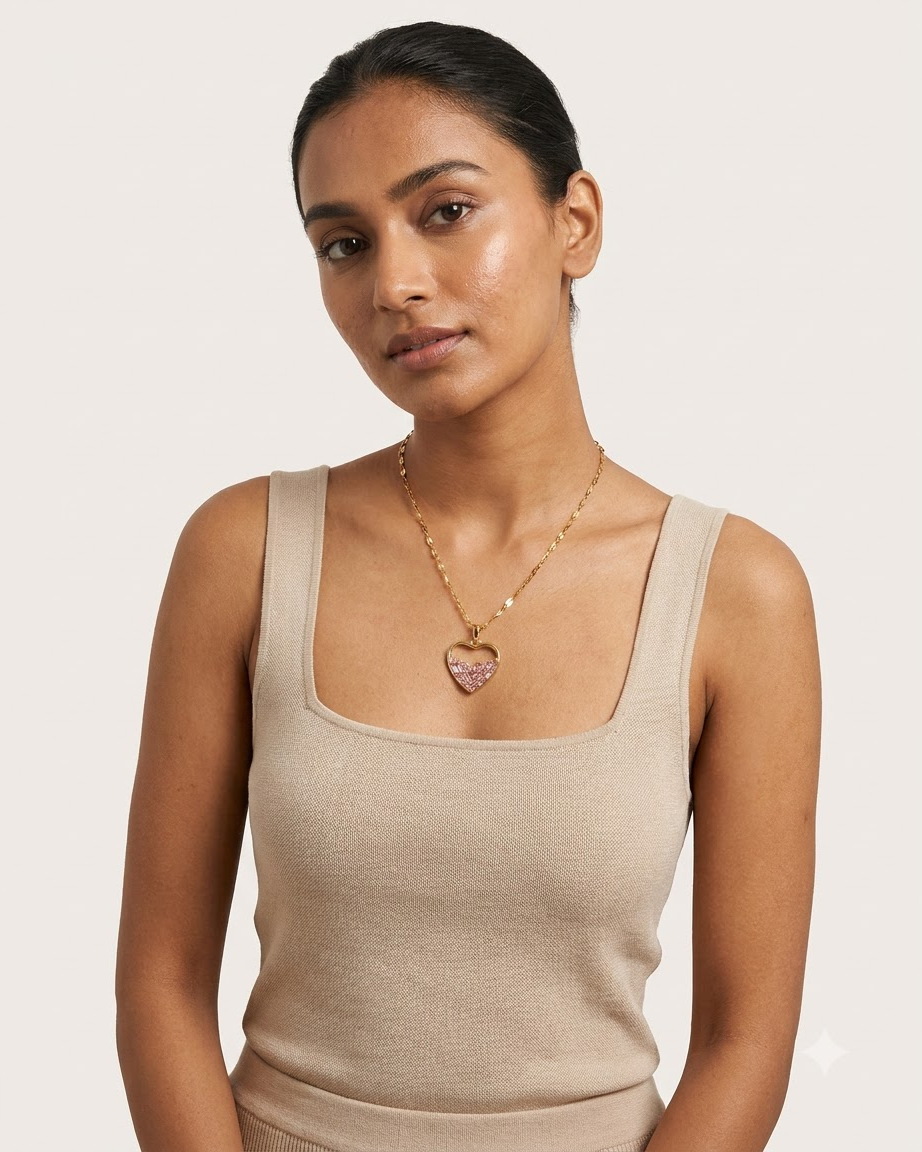 Elegant Pink Crystal Heart Pendant Necklace
