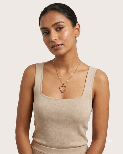 Elegant Pink Crystal Heart Pendant Necklace