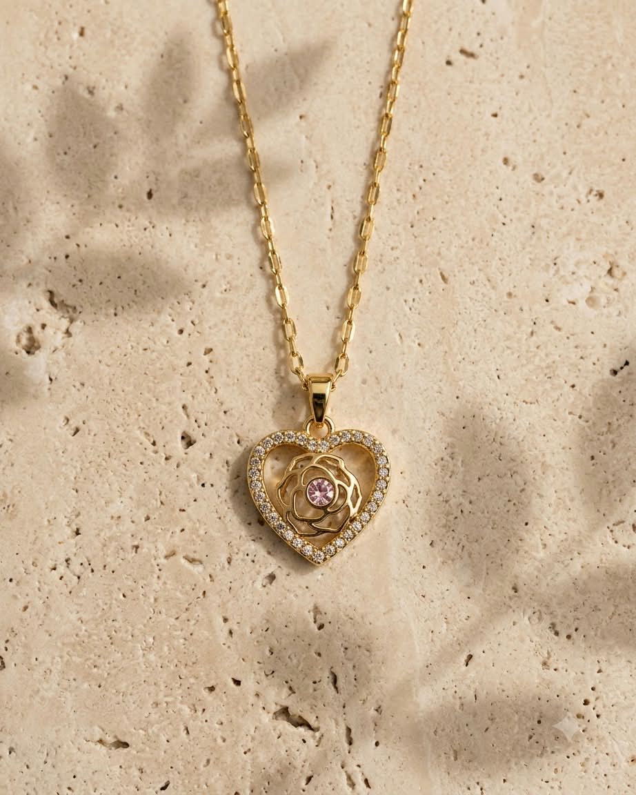 Elegant Rose Heart Pendant Necklace