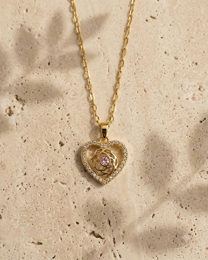 Elegant Rose Heart Pendant Necklace