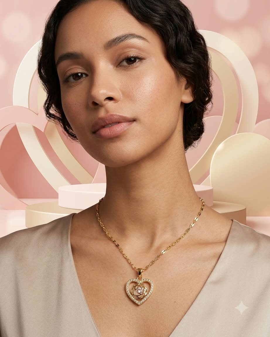 Elegant Rose Heart Pendant Necklace