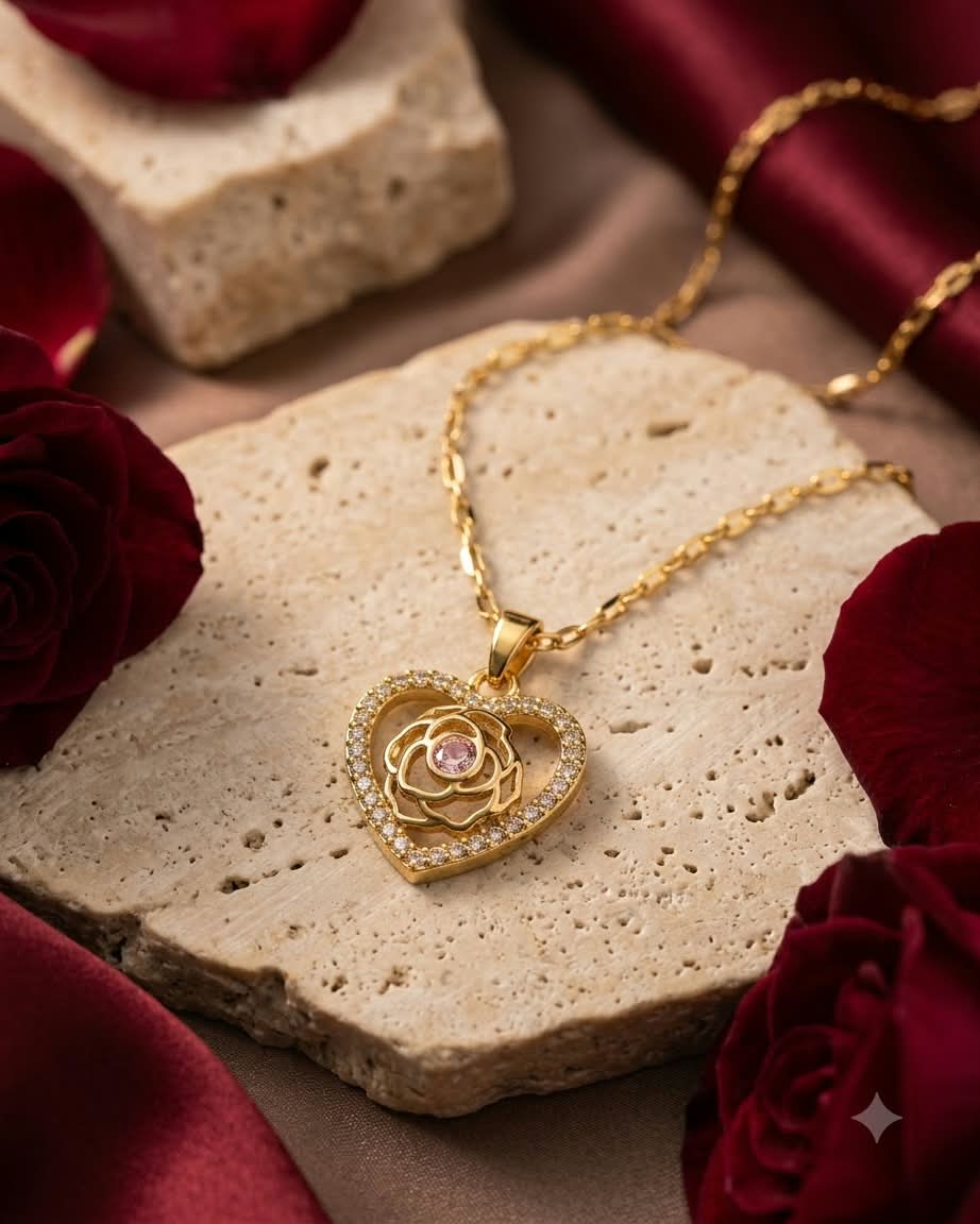 Elegant Rose Heart Pendant Necklace