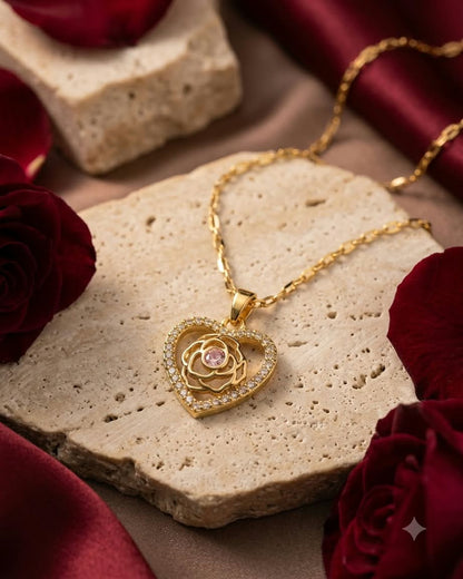 Elegant Rose Heart Pendant Necklace