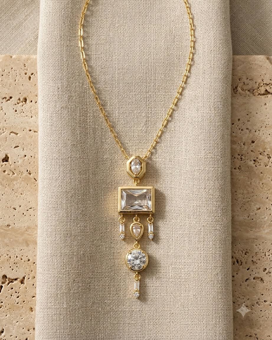 Elegant Geometric Crystal Drop Necklace
