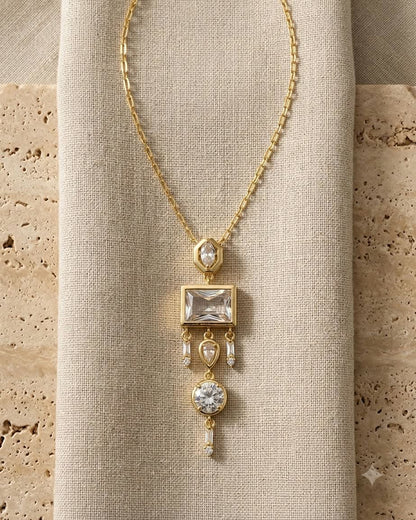 Elegant Geometric Crystal Drop Necklace