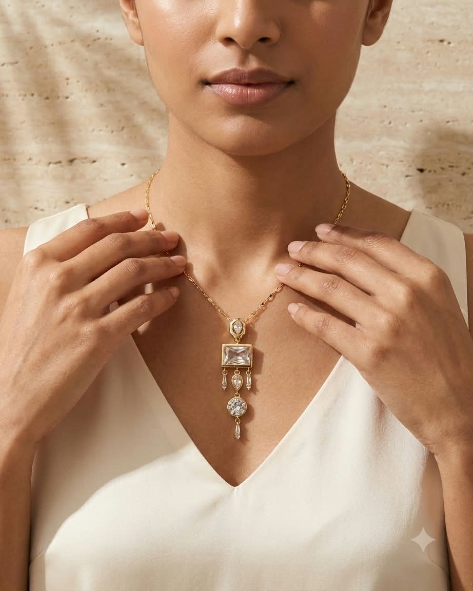 Elegant Geometric Crystal Drop Necklace